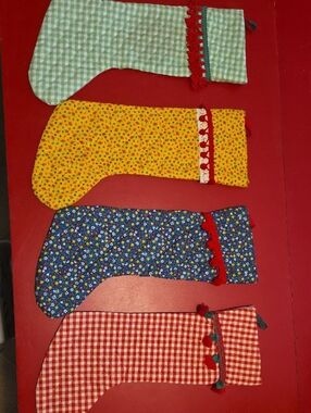 Handmade Holiday Stocking Set - Green, Yellow, Blue, Red